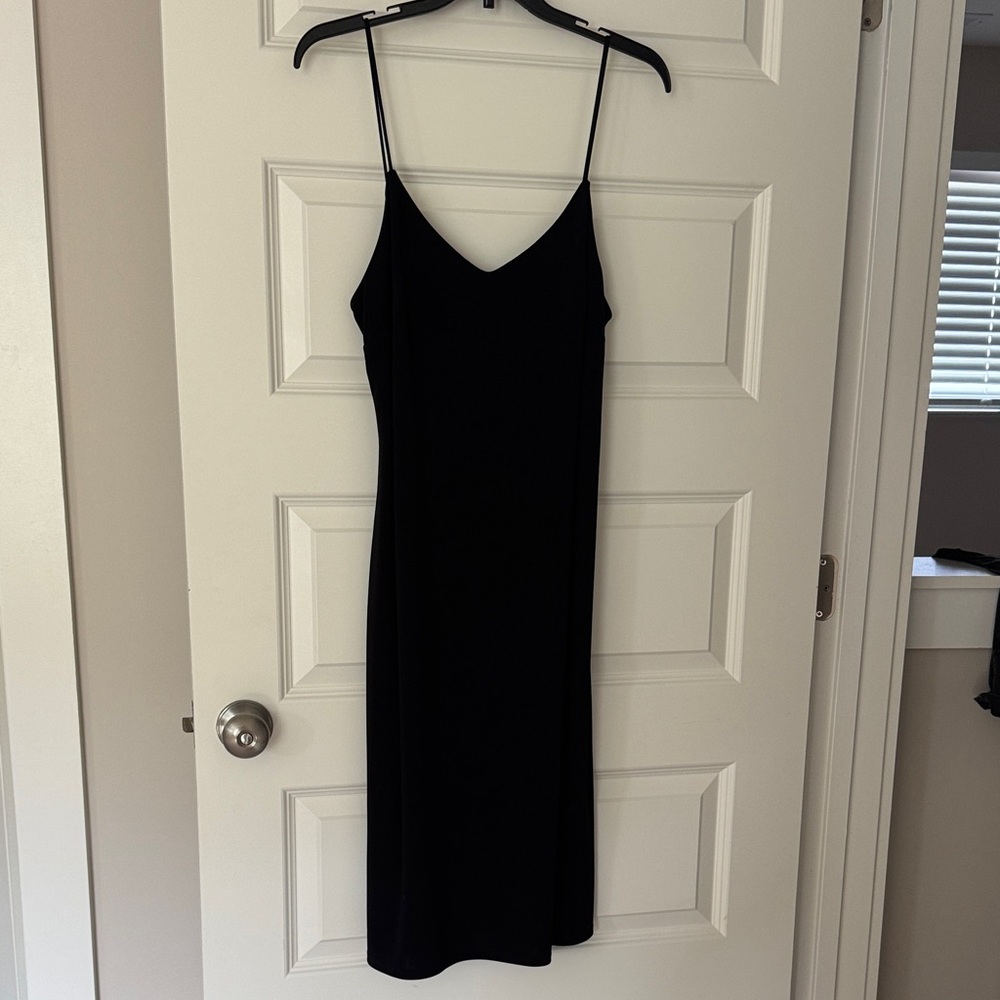 Express Black Midi Slip Dress with Spaghetti Straps